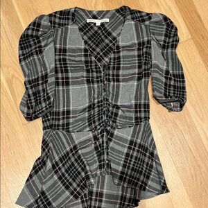 Veronica Beard Black and Pink Plaid peplum Blouse